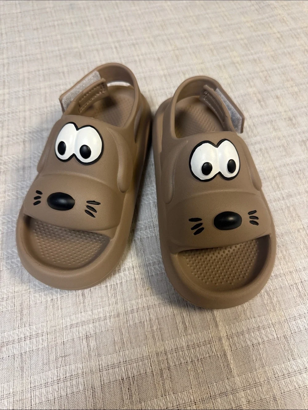 Wonderkids Brown Cartoon Dog Sandals with Velcro Strap